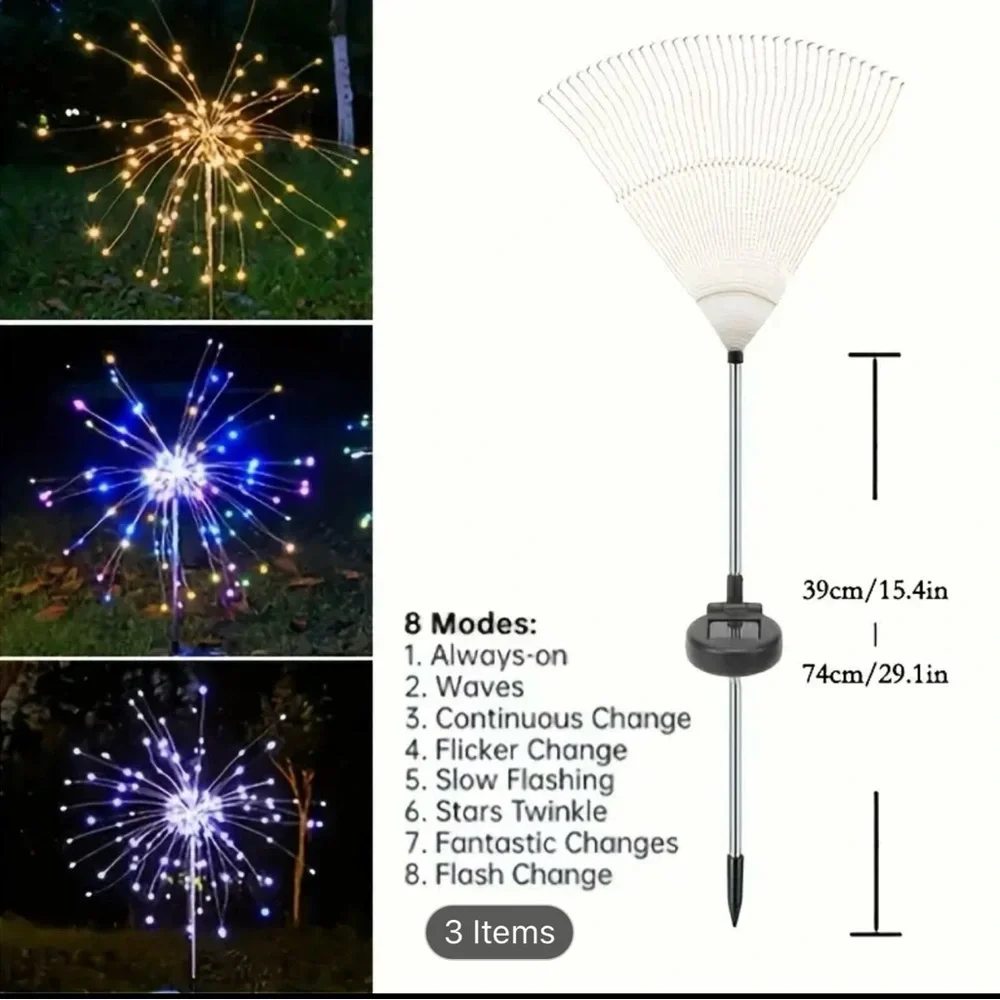 2 Pack Vibrant Solar Garden Firework Lights